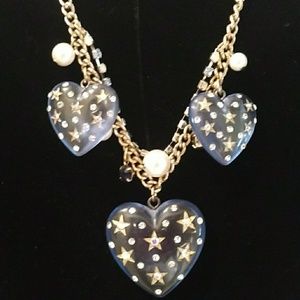 💙Betsey Johnson Lucite Rhinestone Heart Necklace
